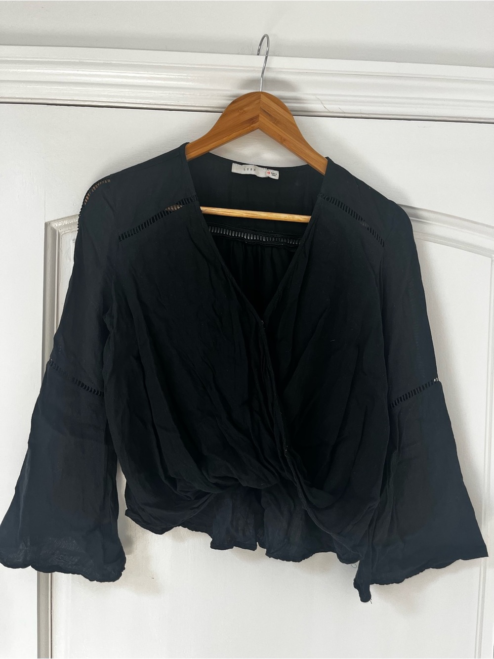 Lush Black V-Neck Twist Front Blouse